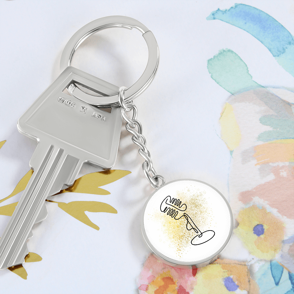 Vintage Microphone Gold Splatter | Circle Pendant Keychain | Gift for Singer