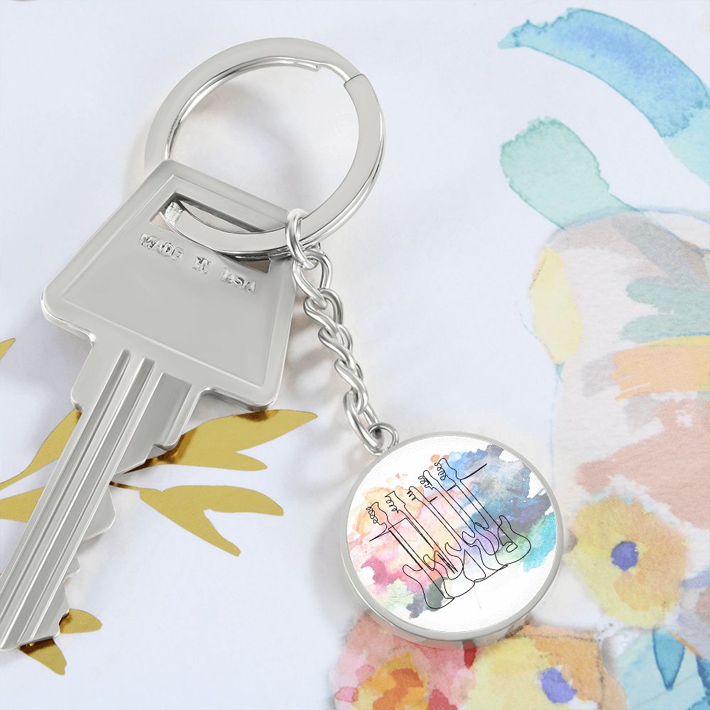 Bass Guitars Colorful | Circle Pendant Keychain | Gift for Bass Guitarist
