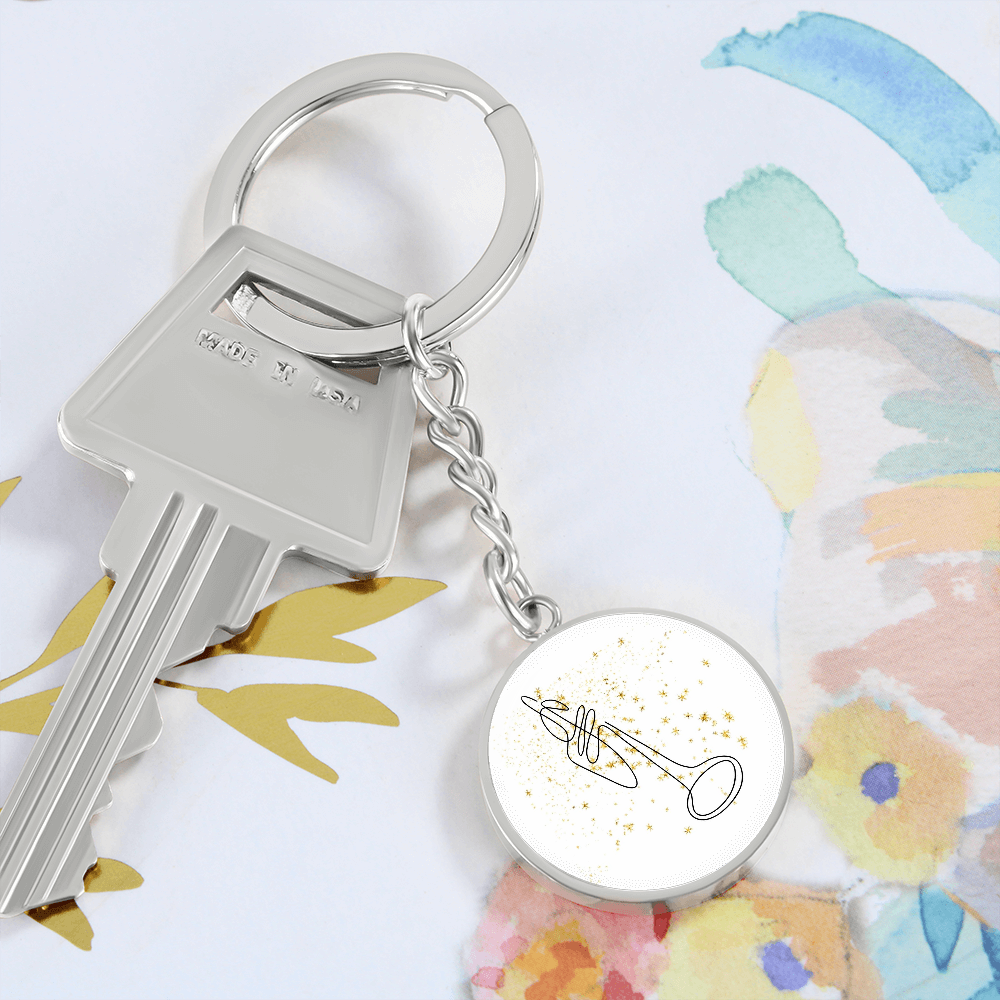 Trumpet Gold Stars | Circle Pendant Keychain | Gift for Trumpetist