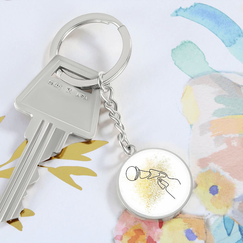 Microphone Gold Splatter | Circle Pendant Keychain | Gift for Singer