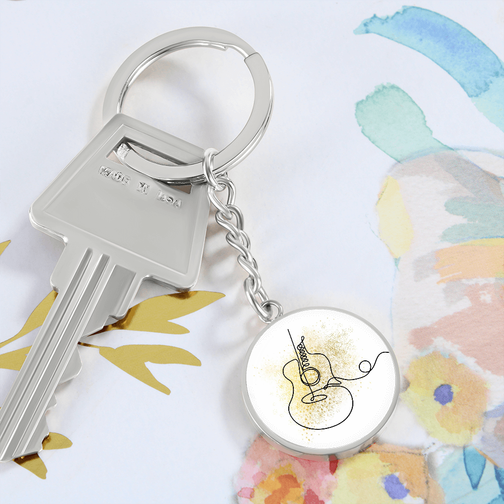 Acoustic Guitar Gold Splatter | Circle Pendant Keychain | Gift for Guitarist