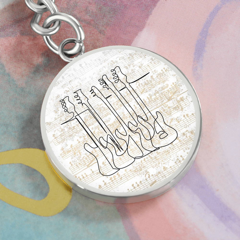Bass Guitar Sheet Music | Circle Pendant Keychain | Gift for Bassist