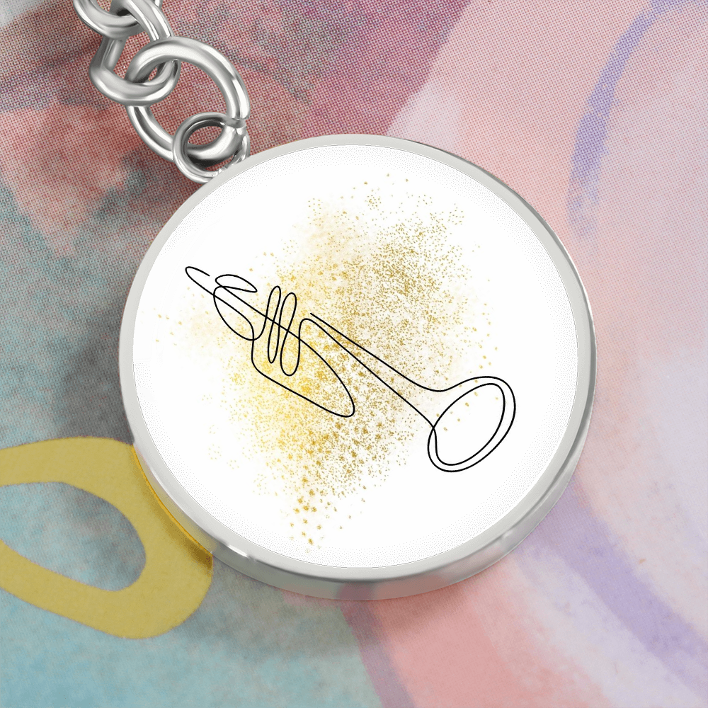Trumpet Gold Splatter | Circle Pendant Keychain | Gift for Trumpetist