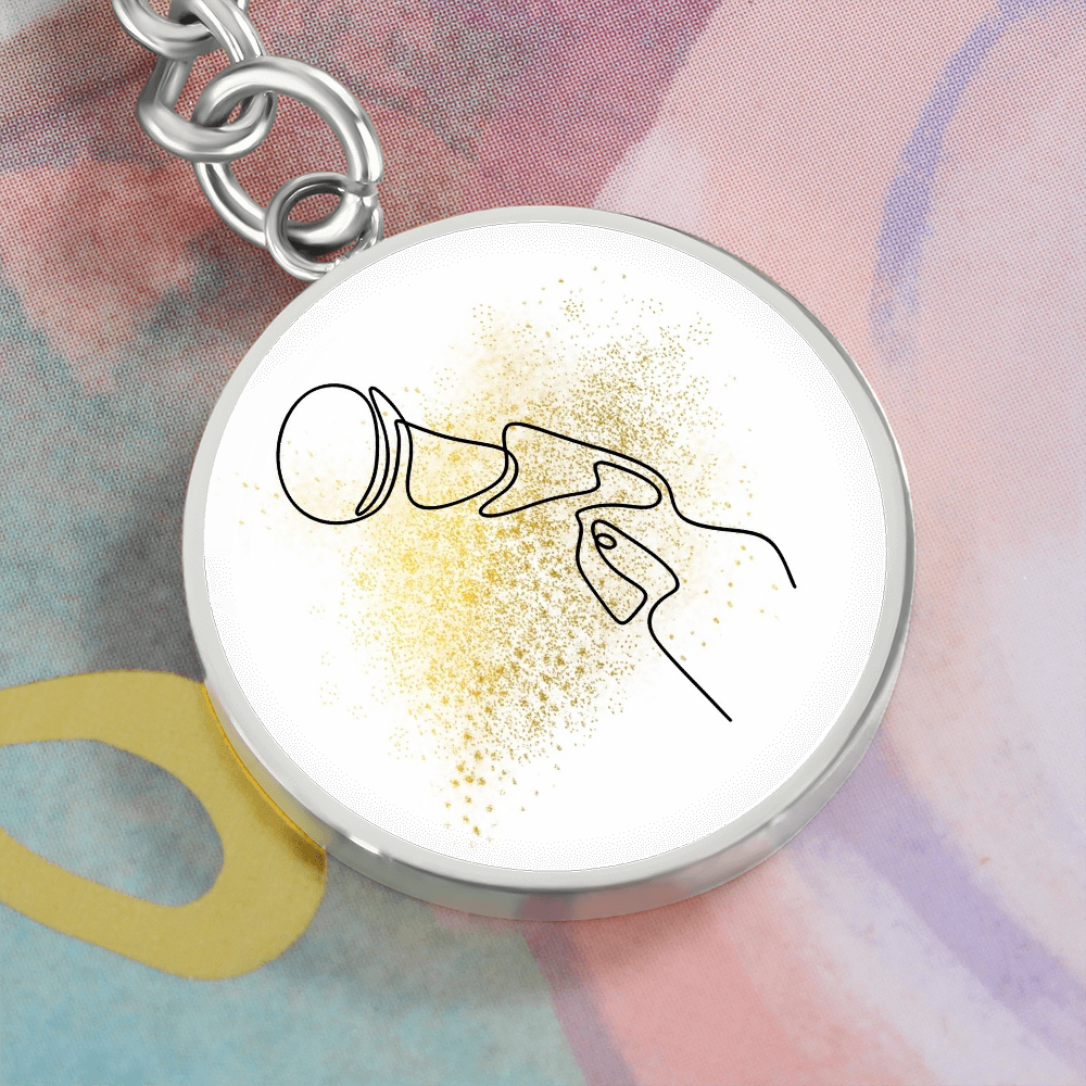 Microphone Gold Splatter | Circle Pendant Keychain | Gift for Singer