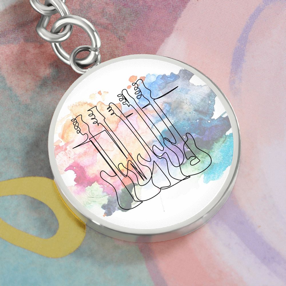 Bass Guitars Colorful | Circle Pendant Keychain | Gift for Bass Guitarist