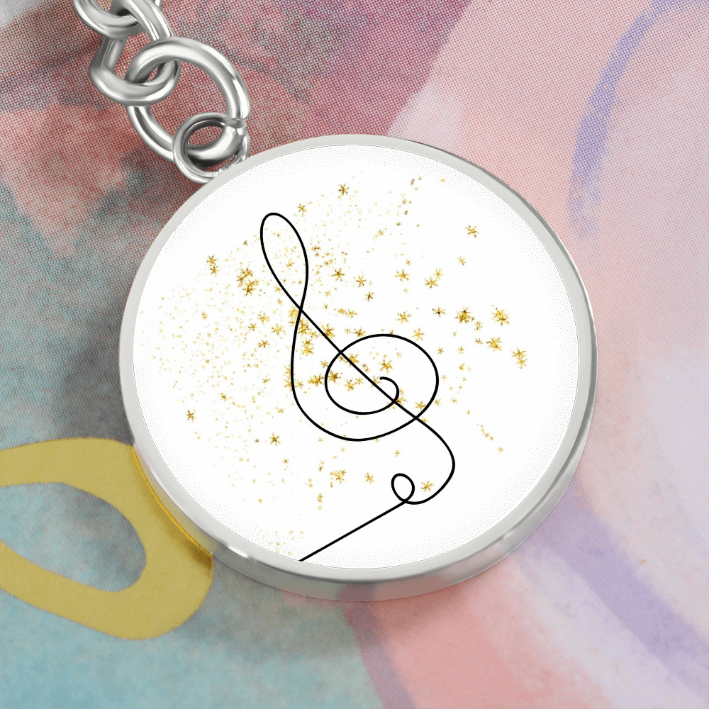 Music Clef Gold Stars | Circle Pendant Keychain | Gift for Musician