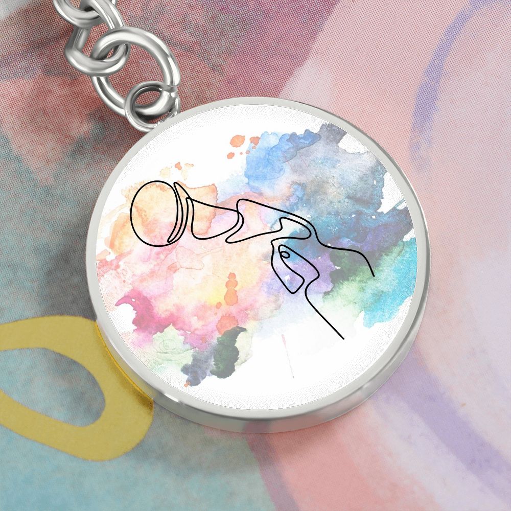 Microphone Colorful | Circle Pendant Keychain | Gift for Singer
