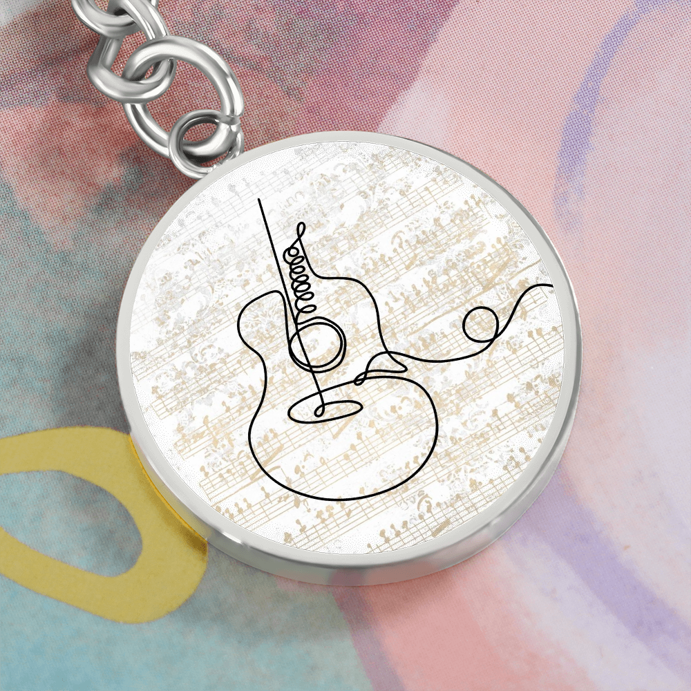 Acoustic Guitar Sheet Music | Circle Pendant Keychain | Gift for Guitarist