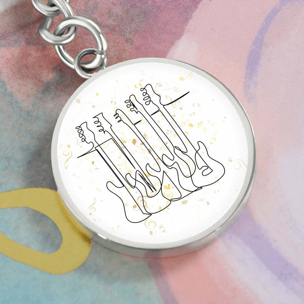 Bass Guitar Music Notes | Circle Pendant Keychain | Gift for Bassist - Givtz Back