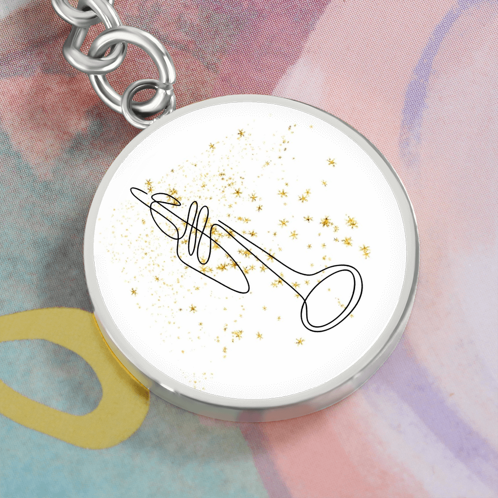 Trumpet Gold Stars | Circle Pendant Keychain | Gift for Trumpetist