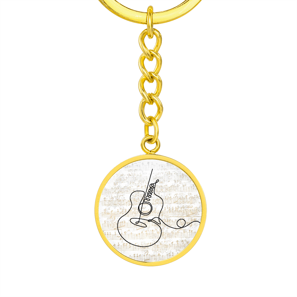 Acoustic Guitar Sheet Music | Circle Pendant Keychain | Gift for Guitarist