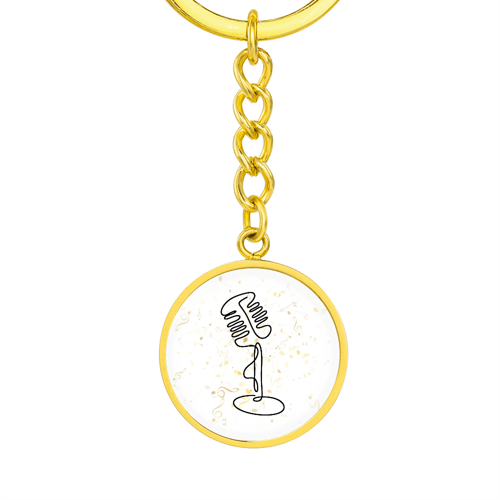 Vintage Microphone Music Notes | Circle Pendant Keychain | Gift for Singer