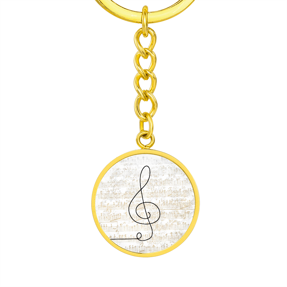 Music Clef Sheet Music | Circle Pendant Keychain | Gift for Musician