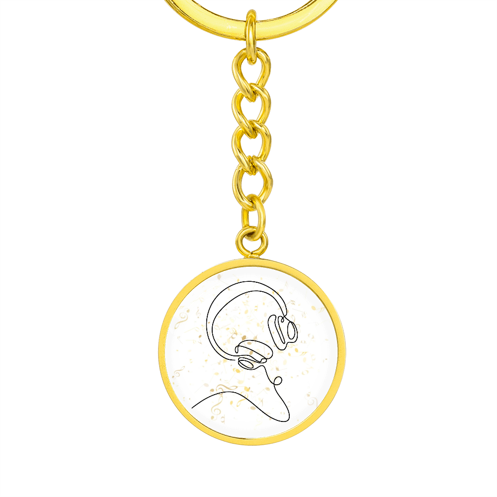 Head Phones Music Notes | Circle Pendant Keychain | Gift for Music Lover