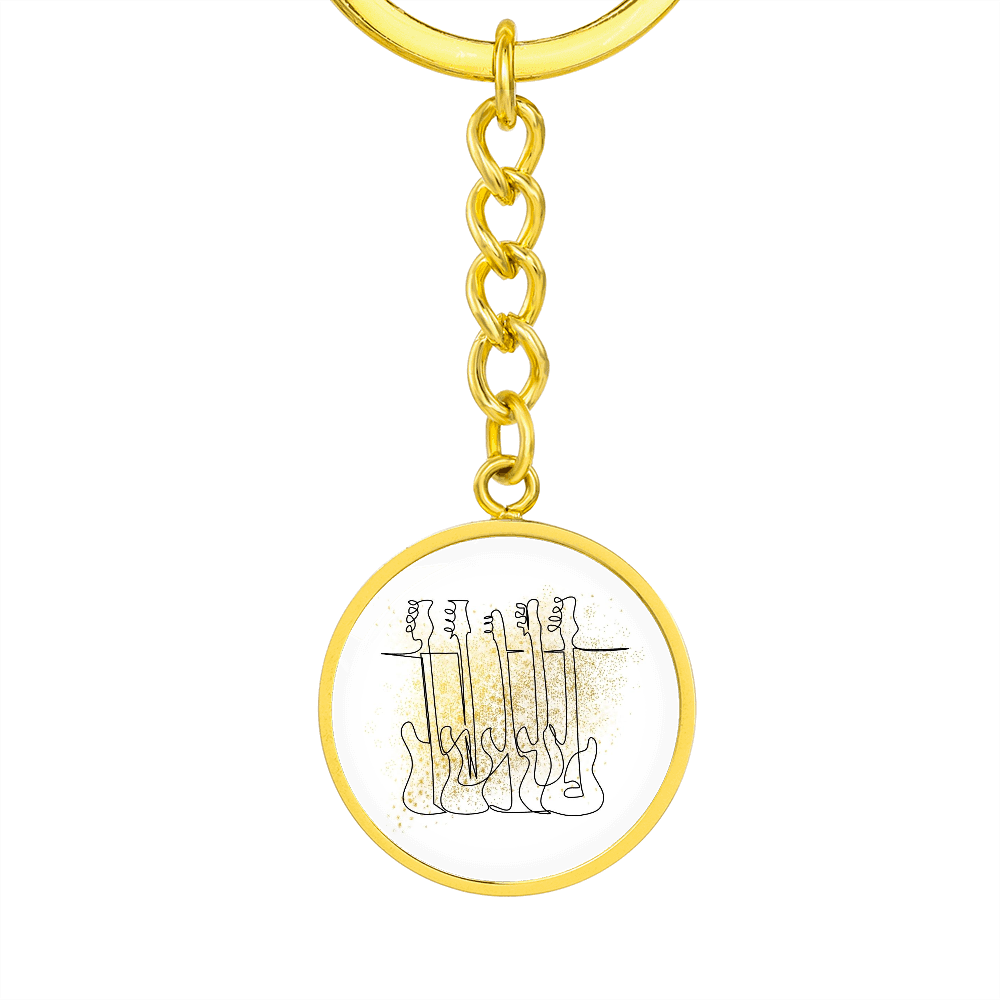Bass Guitar Gold Splatter | Circle Pendant Keychain | Gift for Bassist - Givtz Back