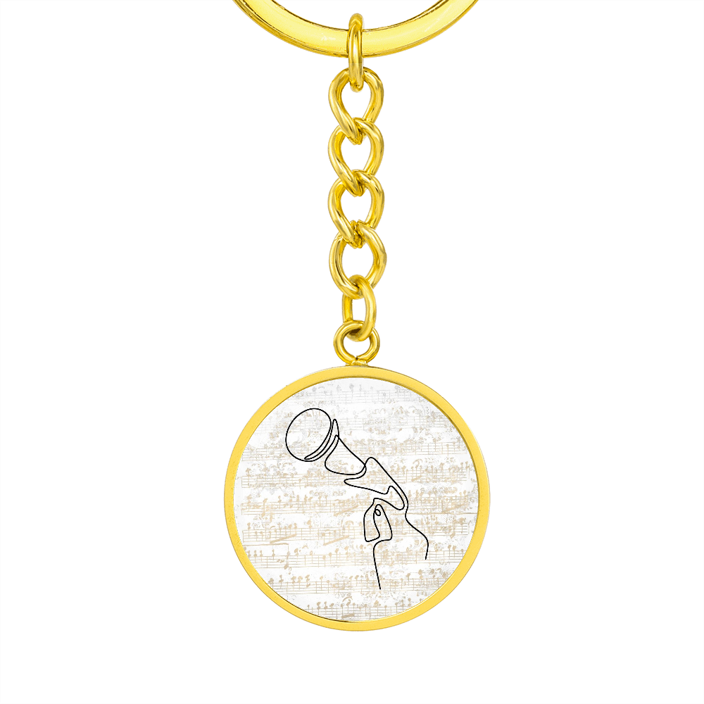 Microphone Sheet Music | Circle Pendant Keychain | Gift for Singer