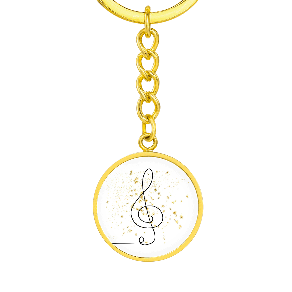 Music Clef Gold Stars | Circle Pendant Keychain | Gift for Musician