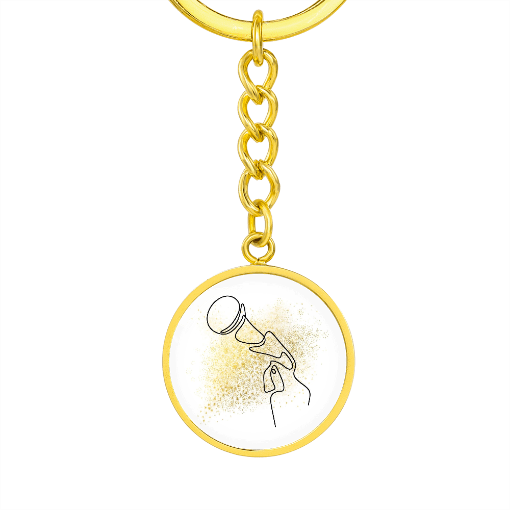 Microphone Gold Splatter | Circle Pendant Keychain | Gift for Singer