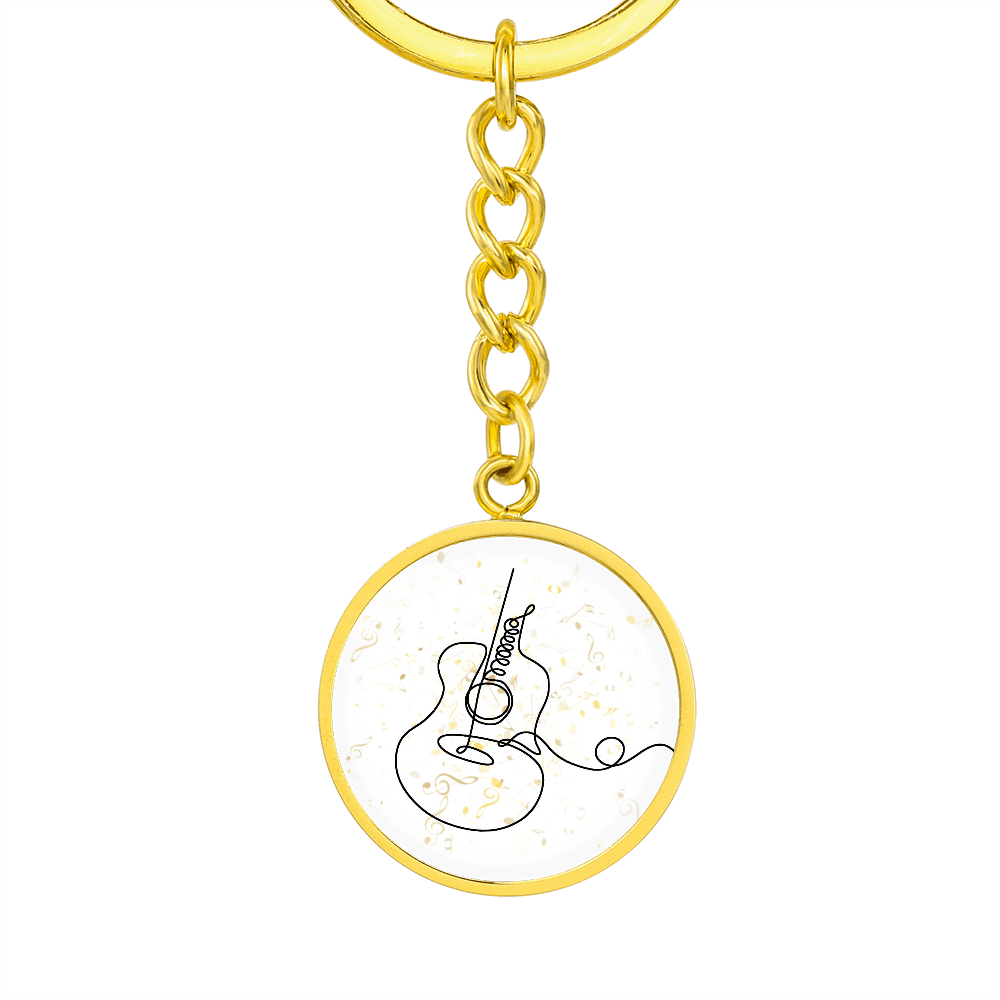 Acoustic Guitar Music Notes | Circle Pendant Keychain | Gift for Guitarist