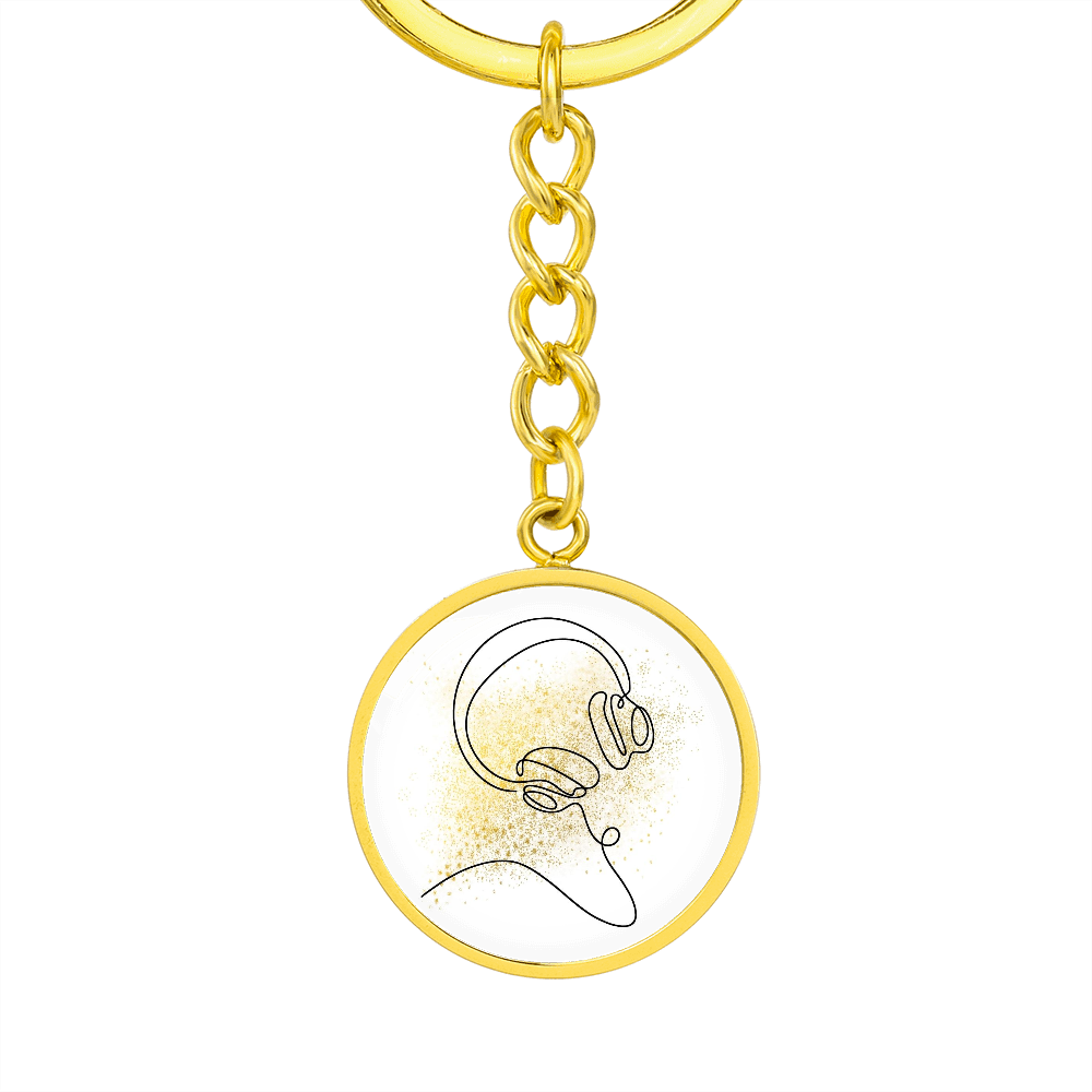 Head Phones Gold Splatter | Circle Pendant Keychain | Gift for Music Lover