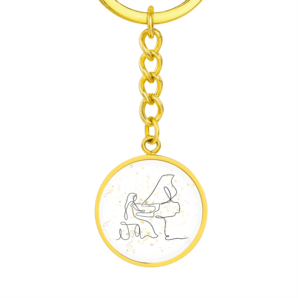 Grand Piano Music Notes | Circle Pendant Keychain | Gift for Pianist