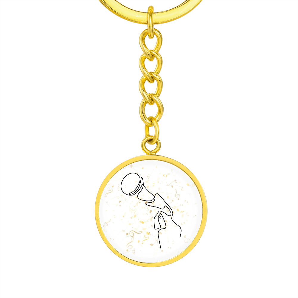 Microphone Music Notes | Circle Pendant Keychain | Gift for Singer