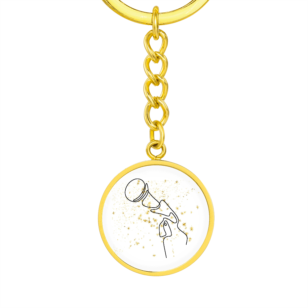 Microphone Gold Stars | Circle Pendant Keychain | Gift for Singer