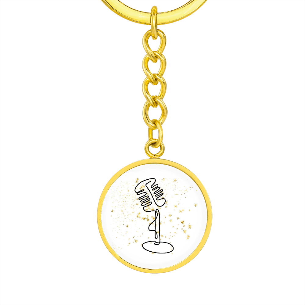 Vintage Microphone Gold Stars | Circle Pendant Keychain | Gift for Singer