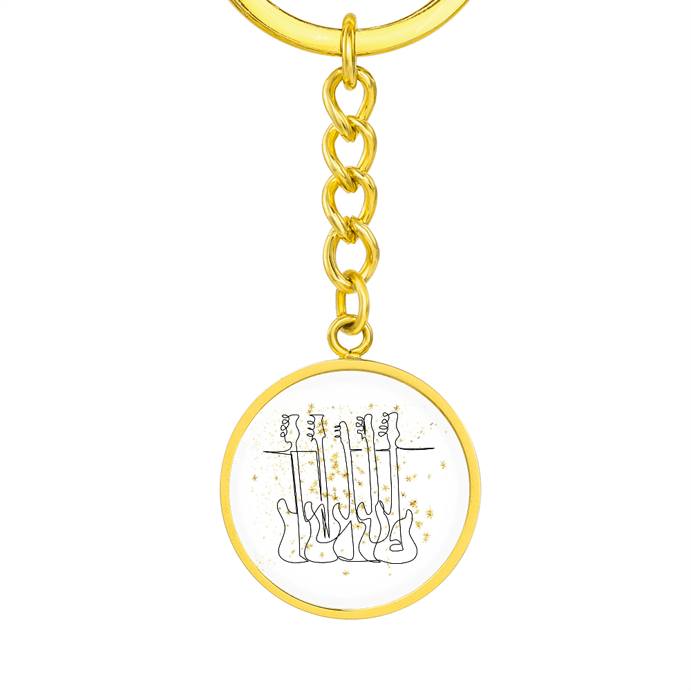 Bass Guitar Gold Stars | Circle Pendant Keychain | Gift for Bassist - Givtz Back