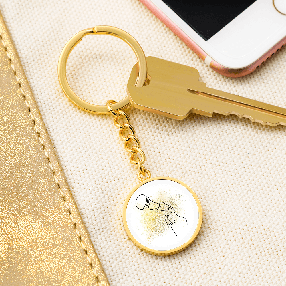 Microphone Gold Splatter | Circle Pendant Keychain | Gift for Singer