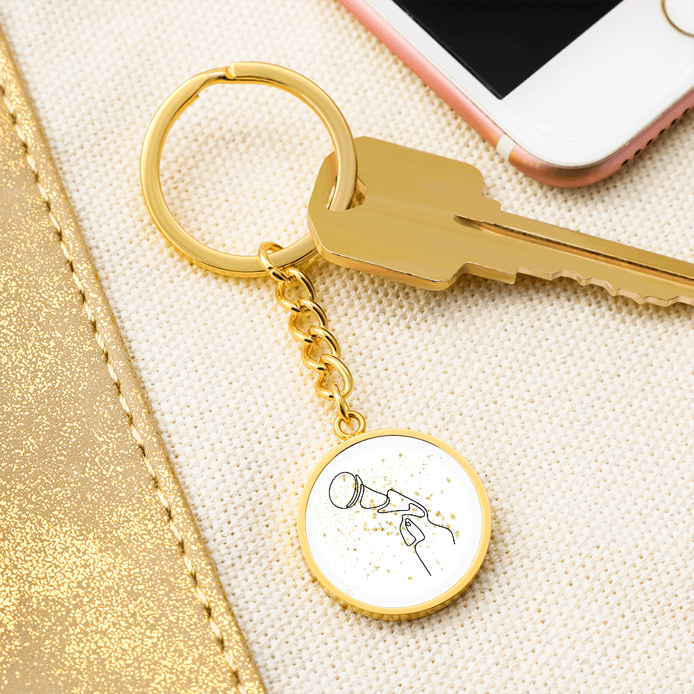 Microphone Gold Stars | Circle Pendant Keychain | Gift for Singer