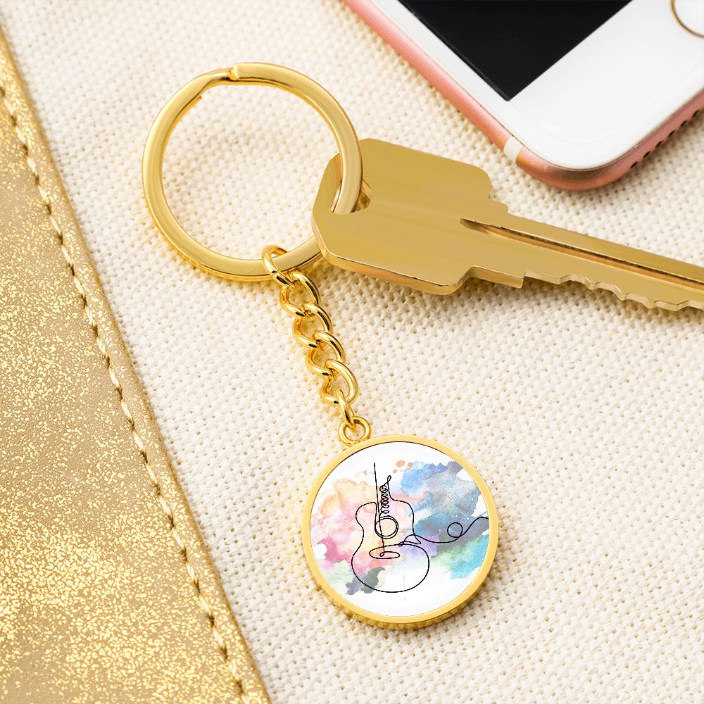 Guitar Colorful | Circle Pendant Keychain | Gift for Guitarist