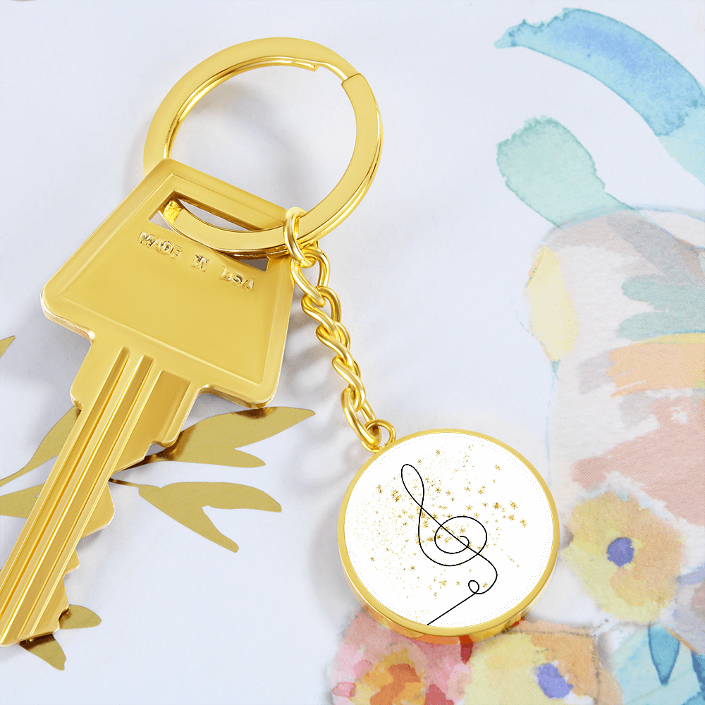 Music Clef Gold Stars | Circle Pendant Keychain | Gift for Musician