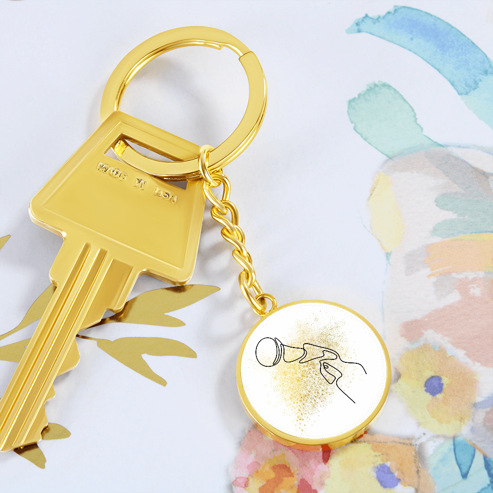Microphone Gold Splatter | Circle Pendant Keychain | Gift for Singer