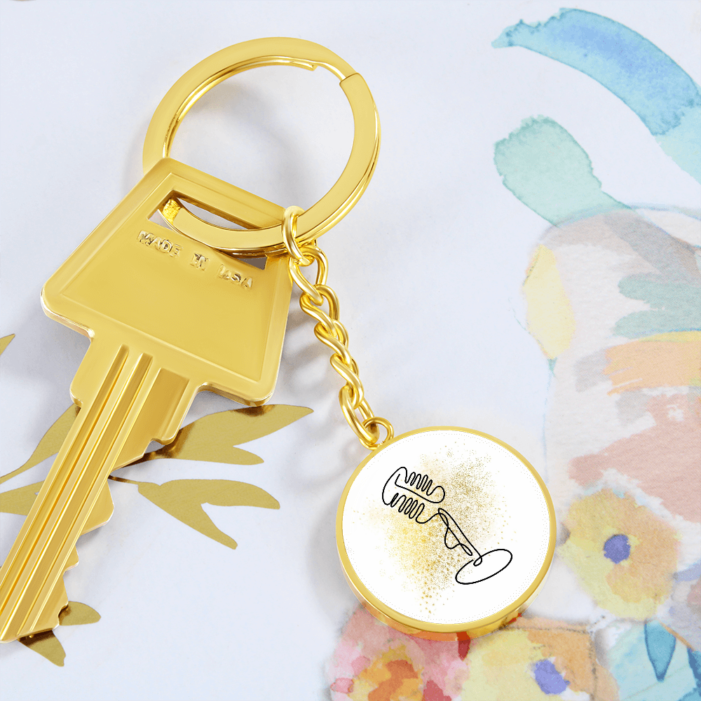 Vintage Microphone Gold Splatter | Circle Pendant Keychain | Gift for Singer