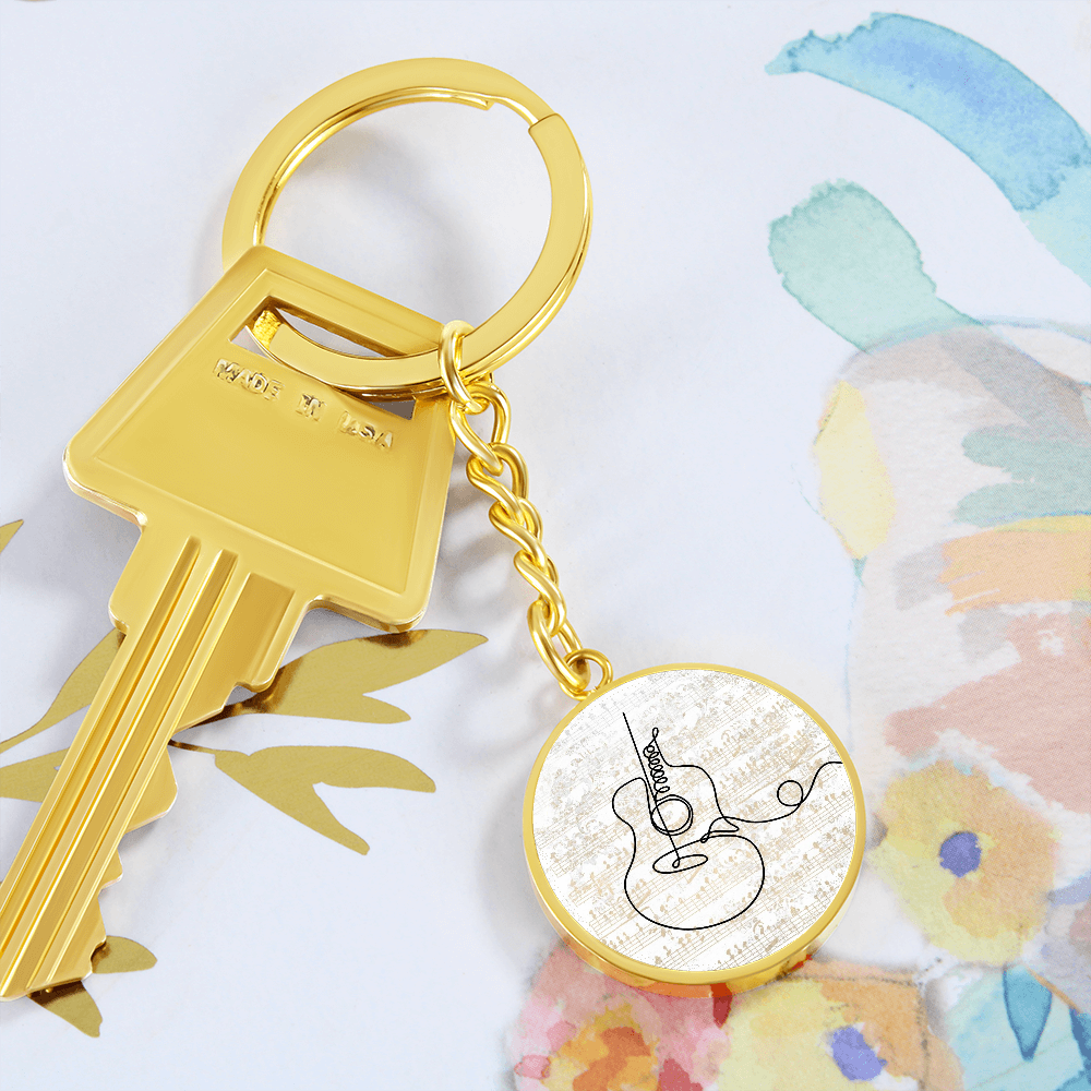 Acoustic Guitar Sheet Music | Circle Pendant Keychain | Gift for Guitarist