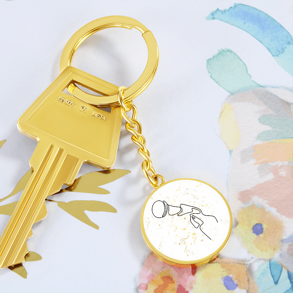 Microphone Music Notes | Circle Pendant Keychain | Gift for Singer