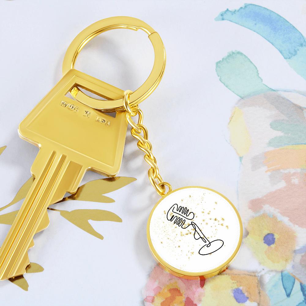 Vintage Microphone Gold Stars | Circle Pendant Keychain | Gift for Singer
