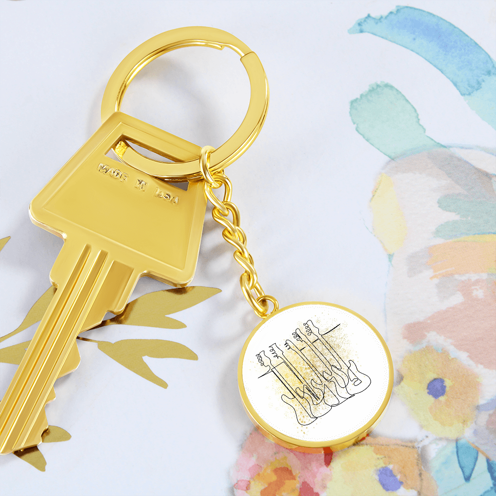 Bass Guitar Gold Splatter | Circle Pendant Keychain | Gift for Bassist - Givtz Back