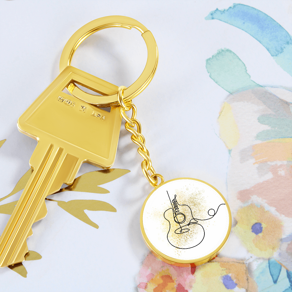 Acoustic Guitar Gold Splatter | Circle Pendant Keychain | Gift for Guitarist