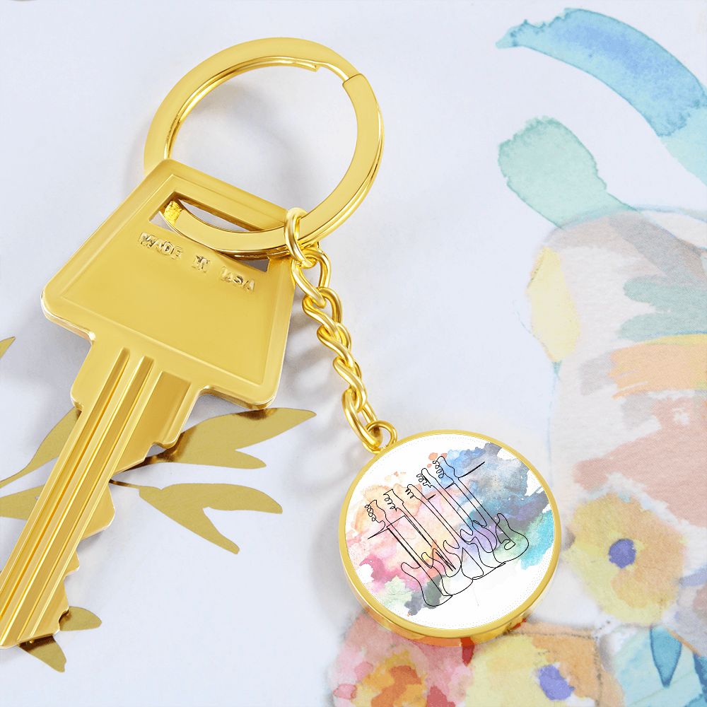 Bass Guitars Colorful | Circle Pendant Keychain | Gift for Bass Guitarist
