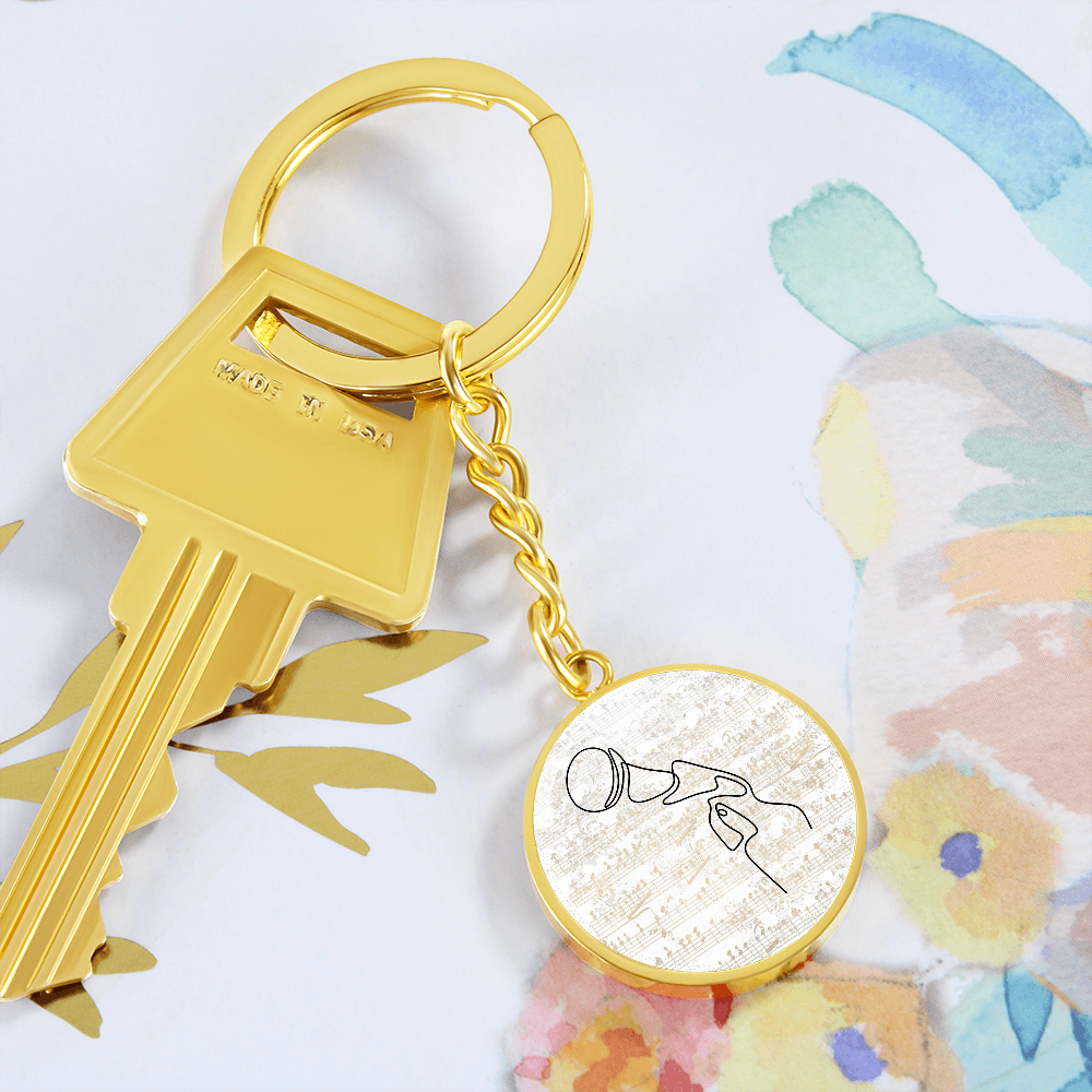 Microphone Sheet Music | Circle Pendant Keychain | Gift for Singer