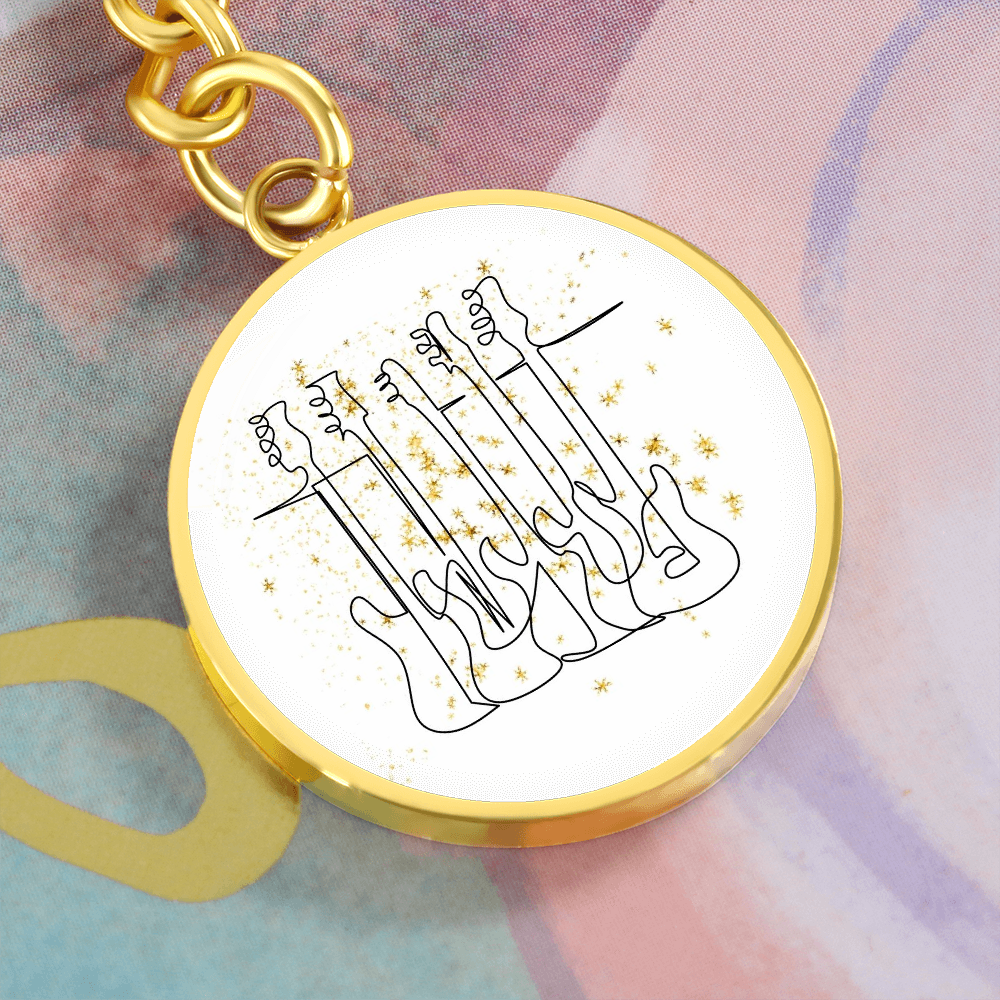 Bass Guitar Gold Stars | Circle Pendant Keychain | Gift for Bassist - Givtz Back