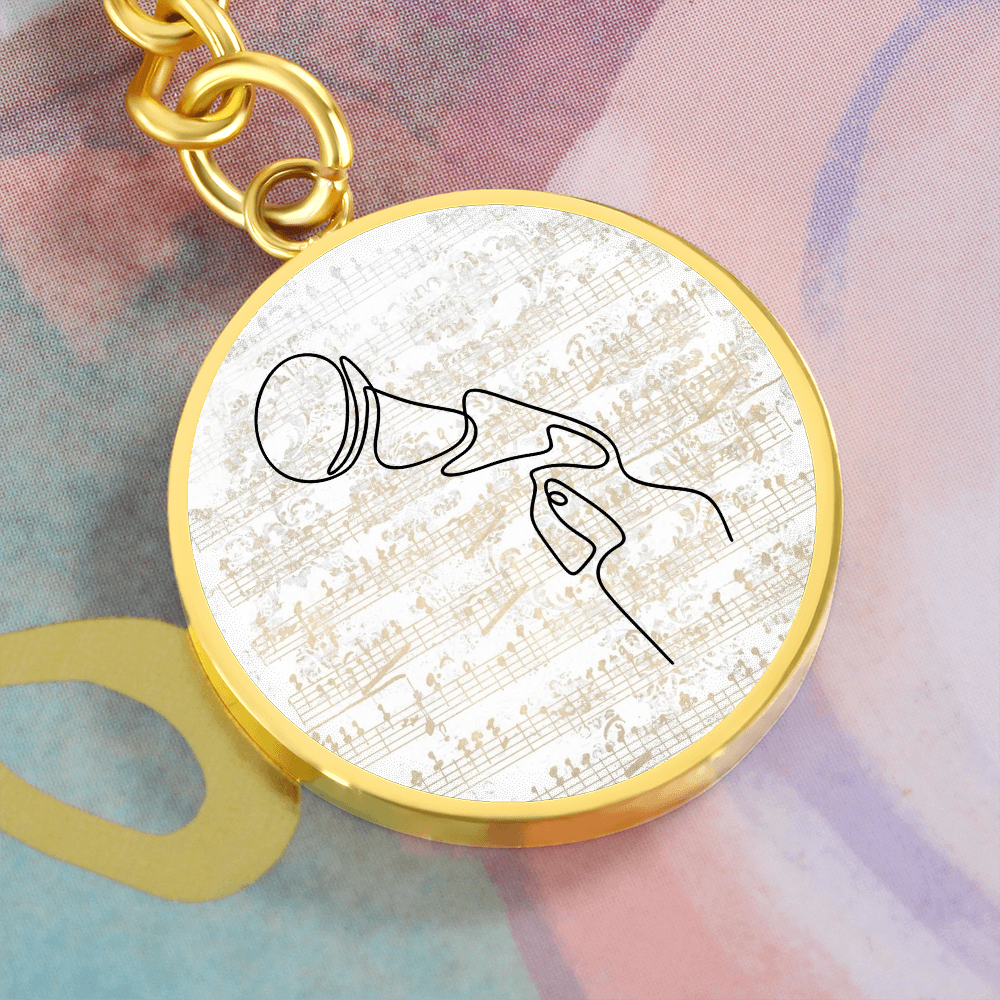 Microphone Sheet Music | Circle Pendant Keychain | Gift for Singer