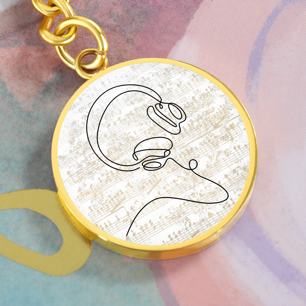 Head Phones Sheet Music | Circle Pendant Keychain | Gift for Music Lover