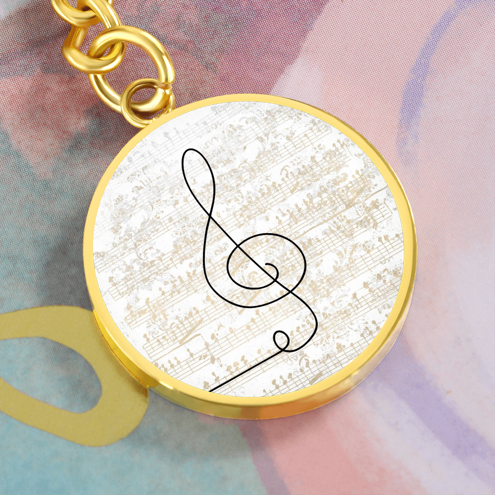 Music Clef Sheet Music | Circle Pendant Keychain | Gift for Musician