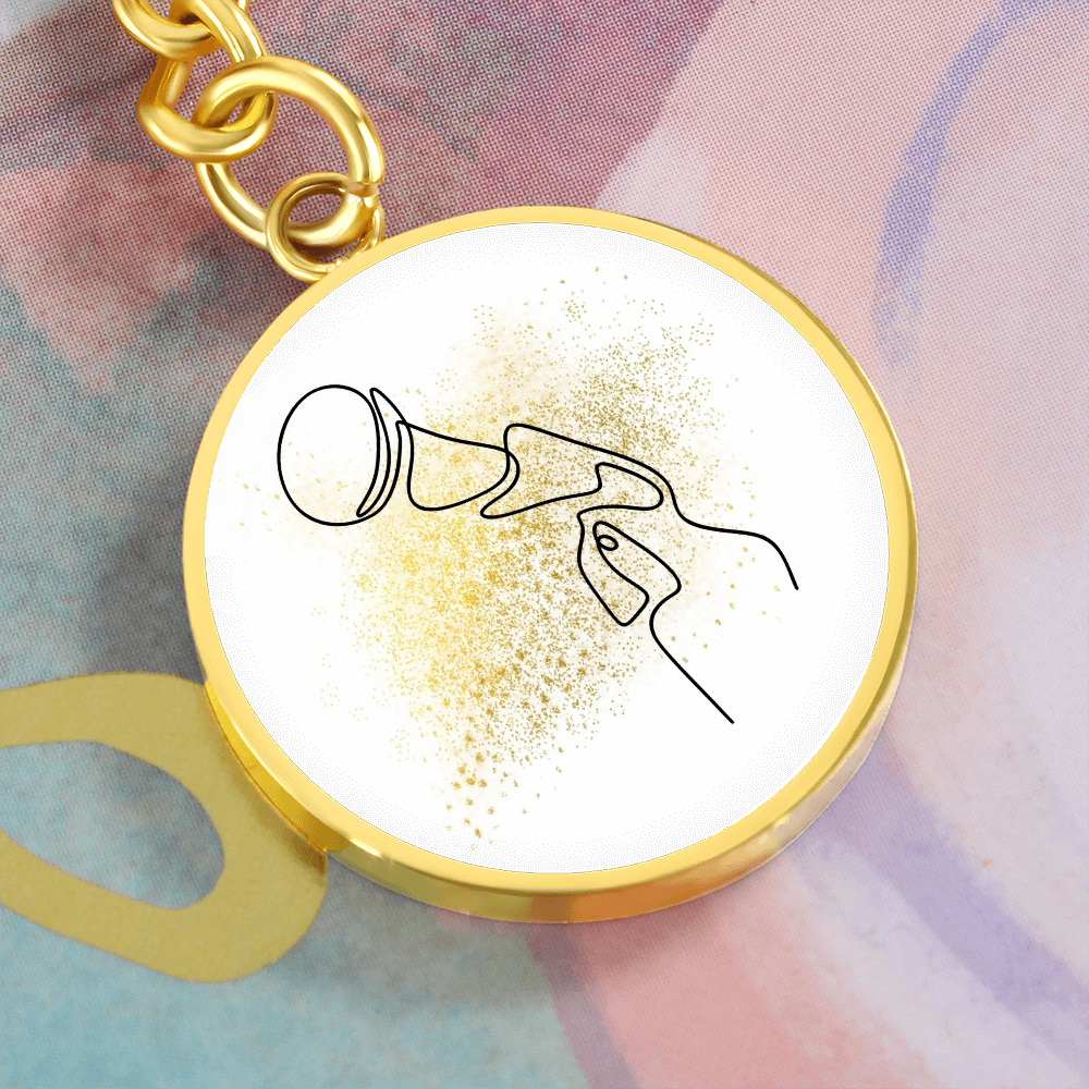 Microphone Gold Splatter | Circle Pendant Keychain | Gift for Singer