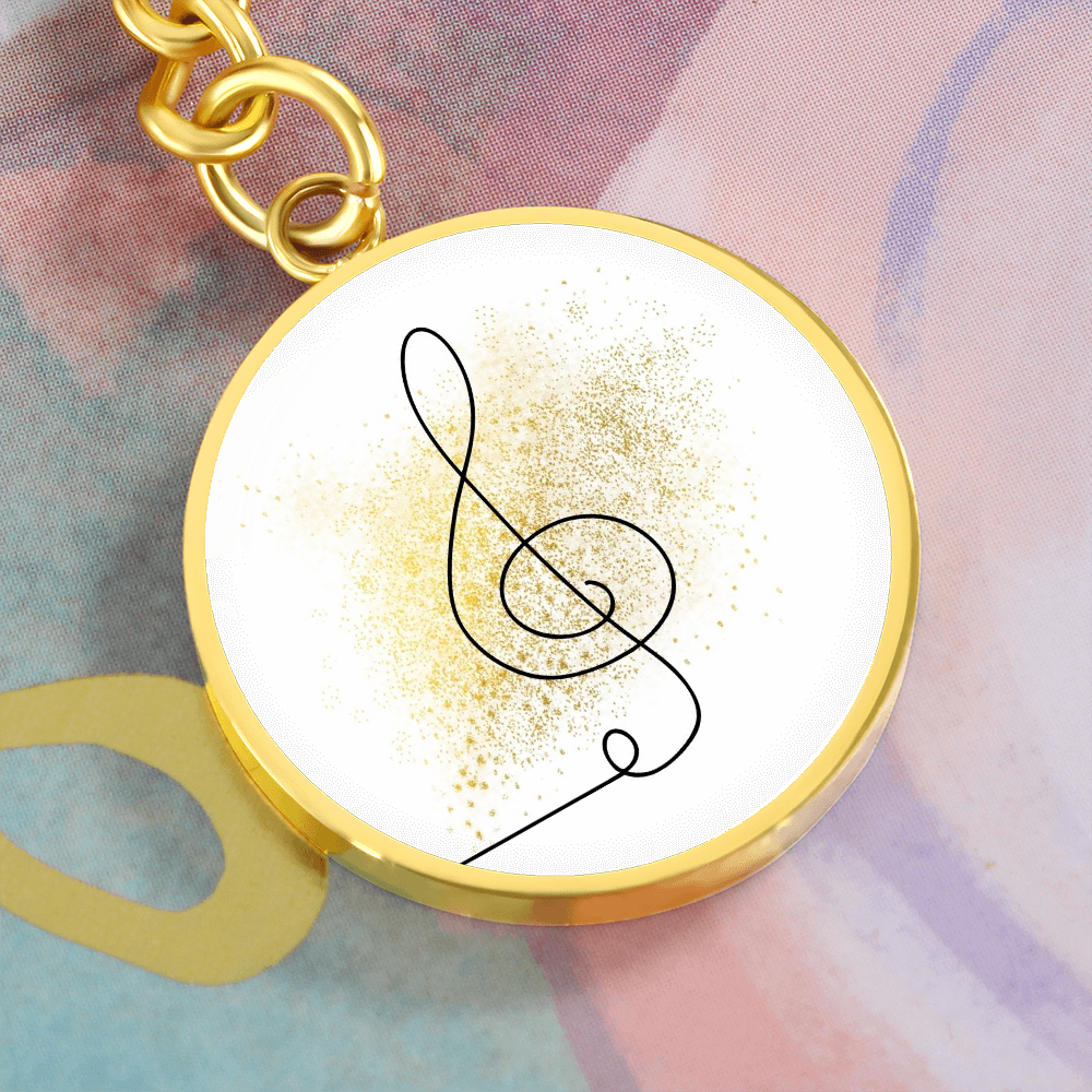 Music Clef Gold Splatter | Circle Pendant Keychain | Gift for Musician