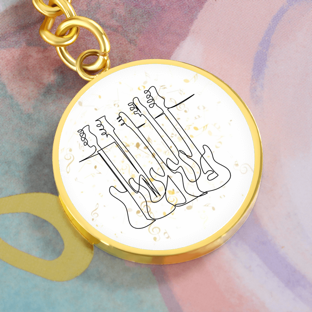 Bass Guitar Music Notes | Circle Pendant Keychain | Gift for Bassist - Givtz Back