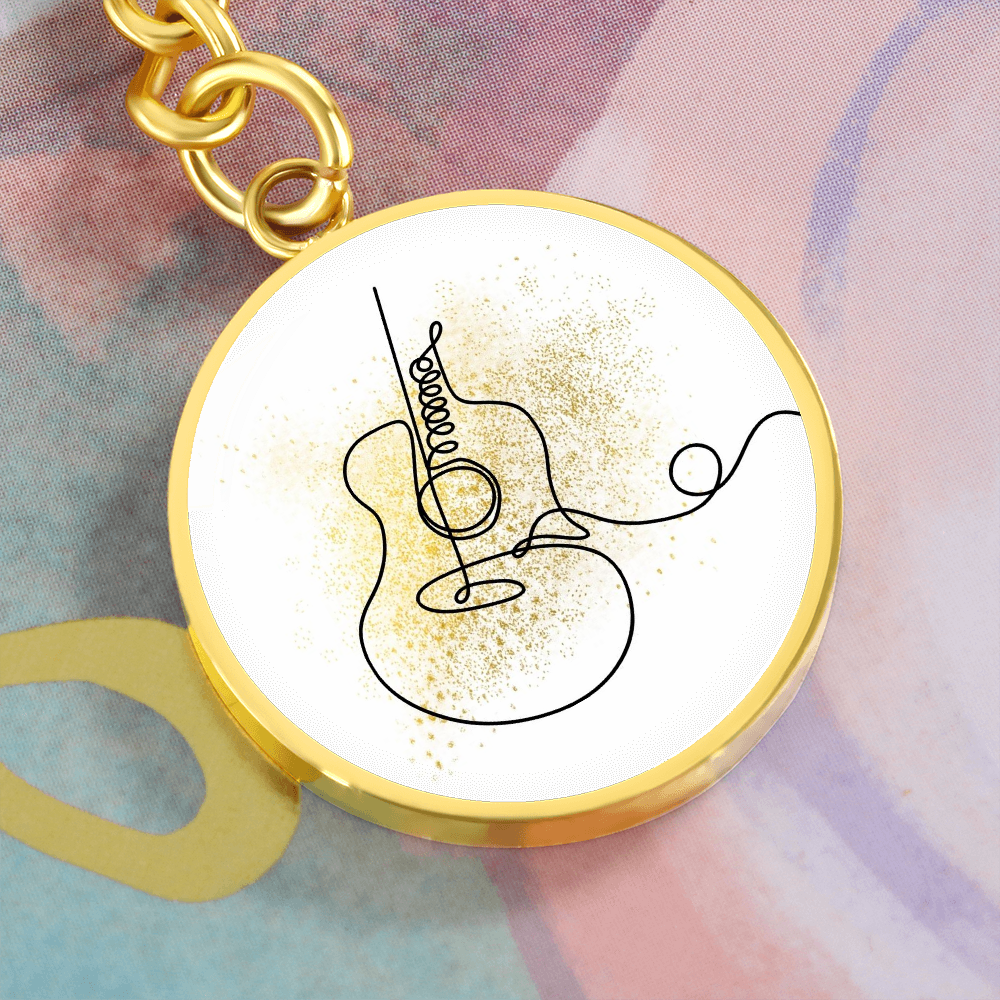 Acoustic Guitar Gold Splatter | Circle Pendant Keychain | Gift for Guitarist